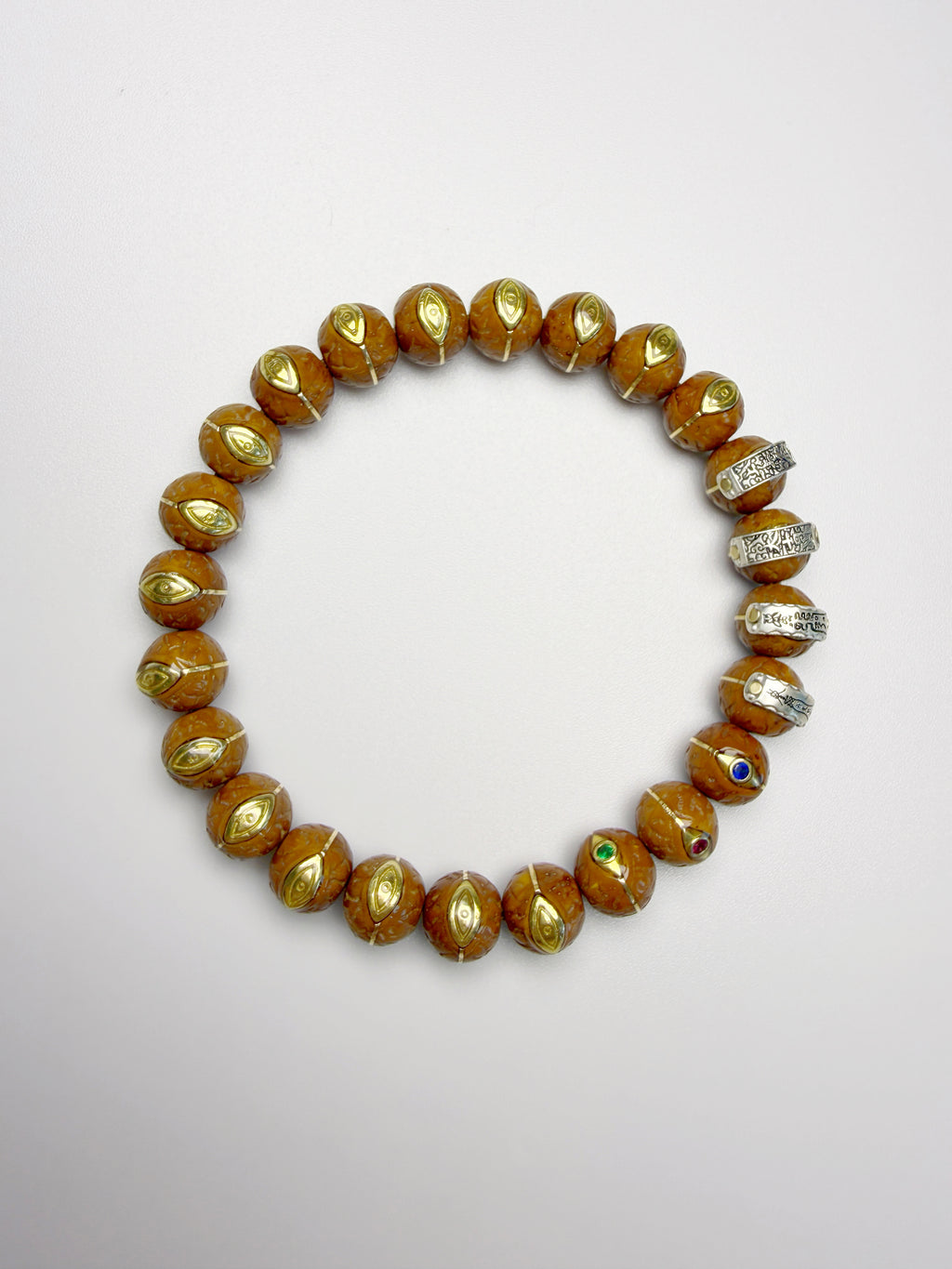 Phoenix Eye Bodhi Bracelet, Hand Inlaid Brass & Sterling Silver Craft