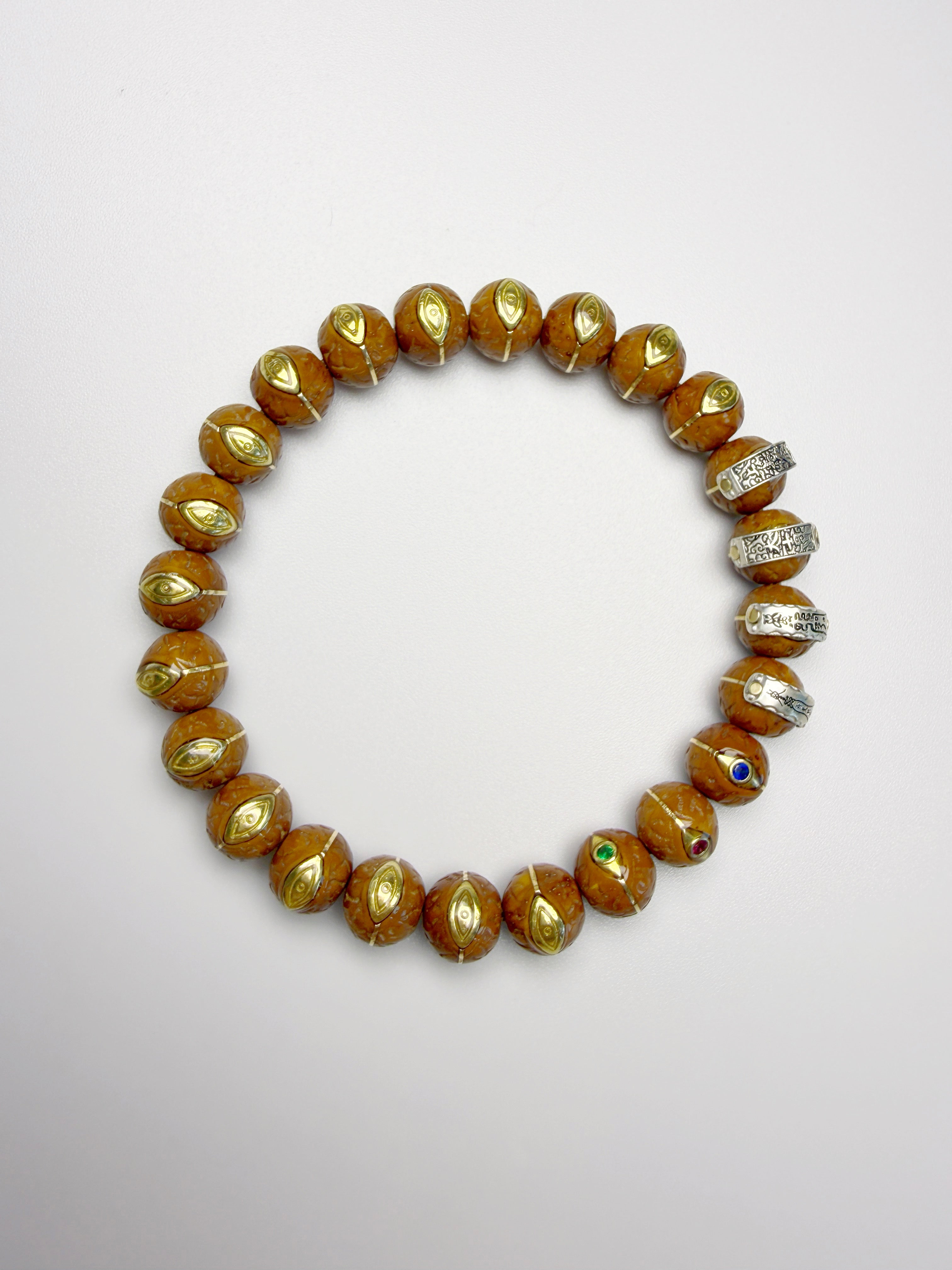Phoenix Eye Bodhi Bracelet, Hand Inlaid Brass & Sterling Silver Craft