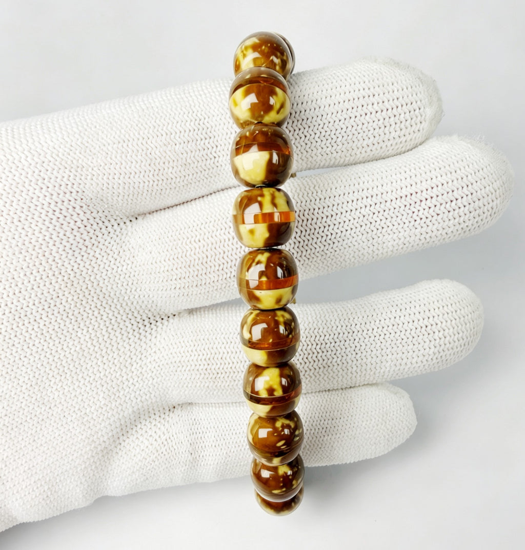 Lucky Chipmunk Flame of Fortune Bracelet – Barrel-Shaped Bodhi with Amber Spacers