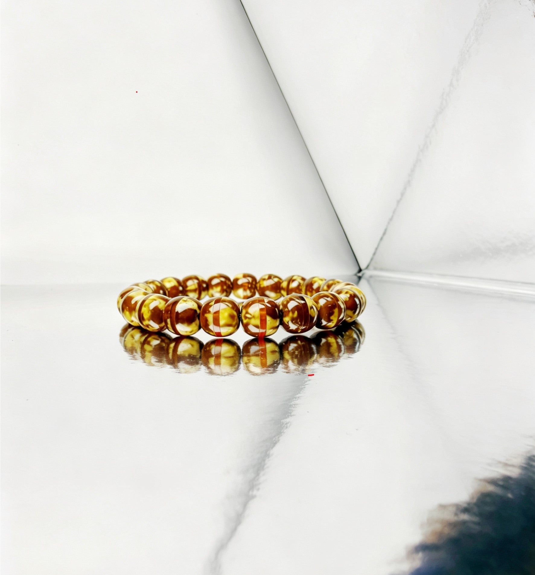 Lucky Chipmunk Flame of Fortune Bracelet – Barrel-Shaped Bodhi with Amber Spacers