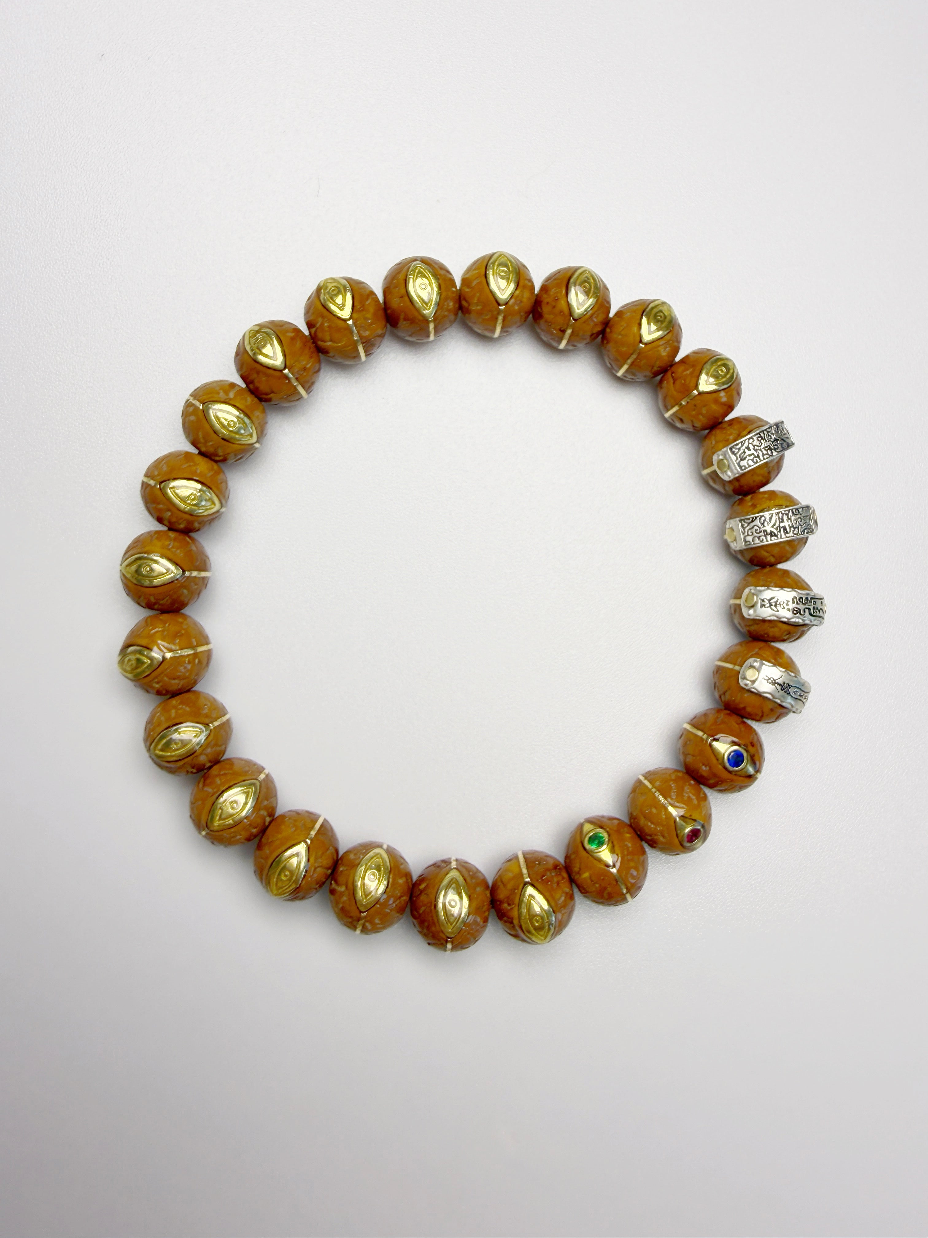 Phoenix Eye Bodhi Bracelet, Hand Inlaid Brass & Sterling Silver Craft