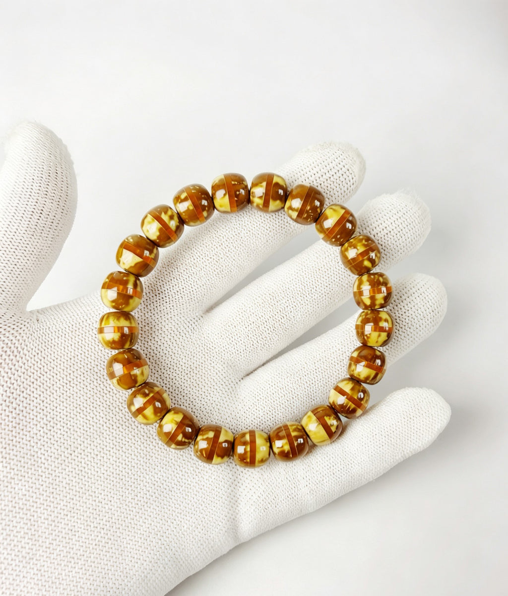 Lucky Chipmunk Flame of Fortune Bracelet – Barrel-Shaped Bodhi with Amber Spacers