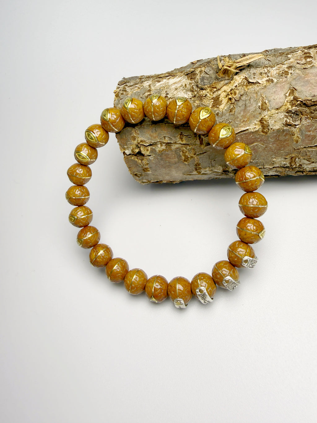 Phoenix Eye Bodhi Bracelet, Hand Inlaid Brass & Sterling Silver Craft
