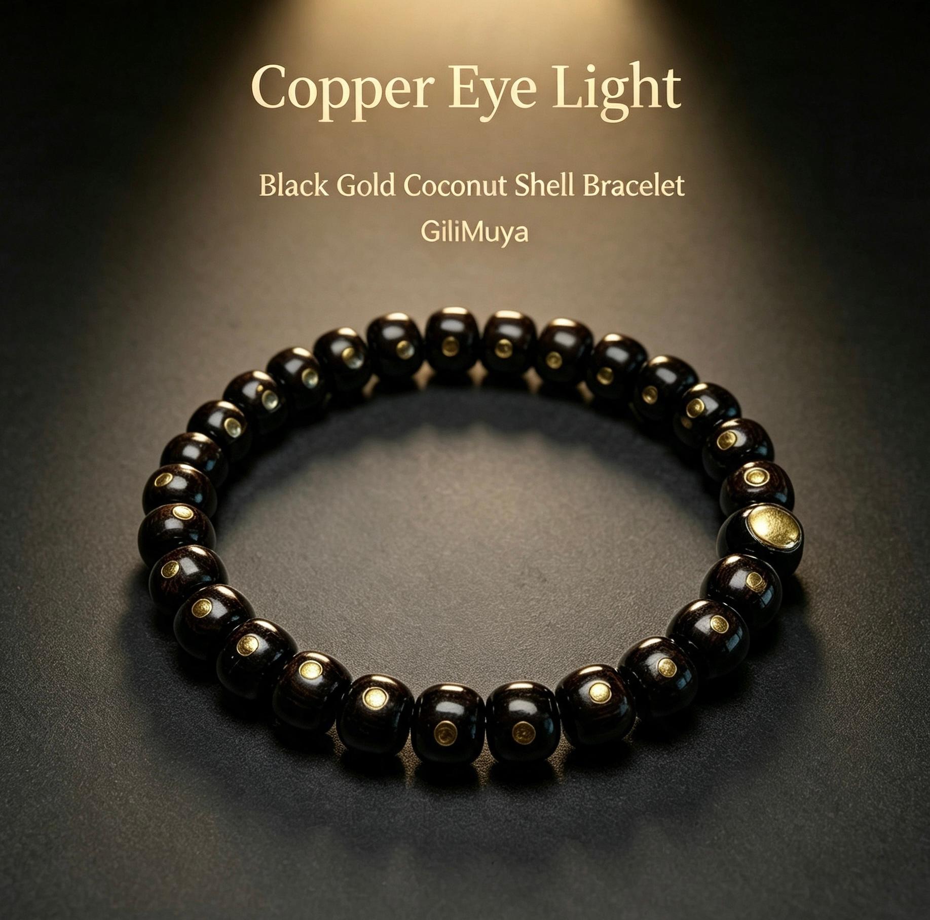 Copper Eye Light‑Black‑Gold Coconut Shell Bracelet