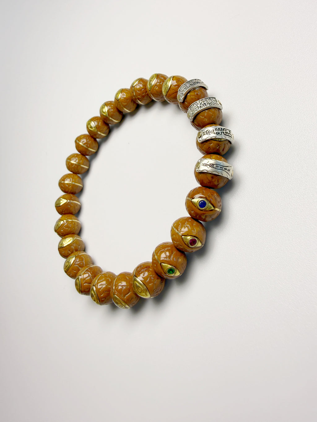 Phoenix Eye Bodhi Bracelet, Hand Inlaid Brass & Sterling Silver Craft