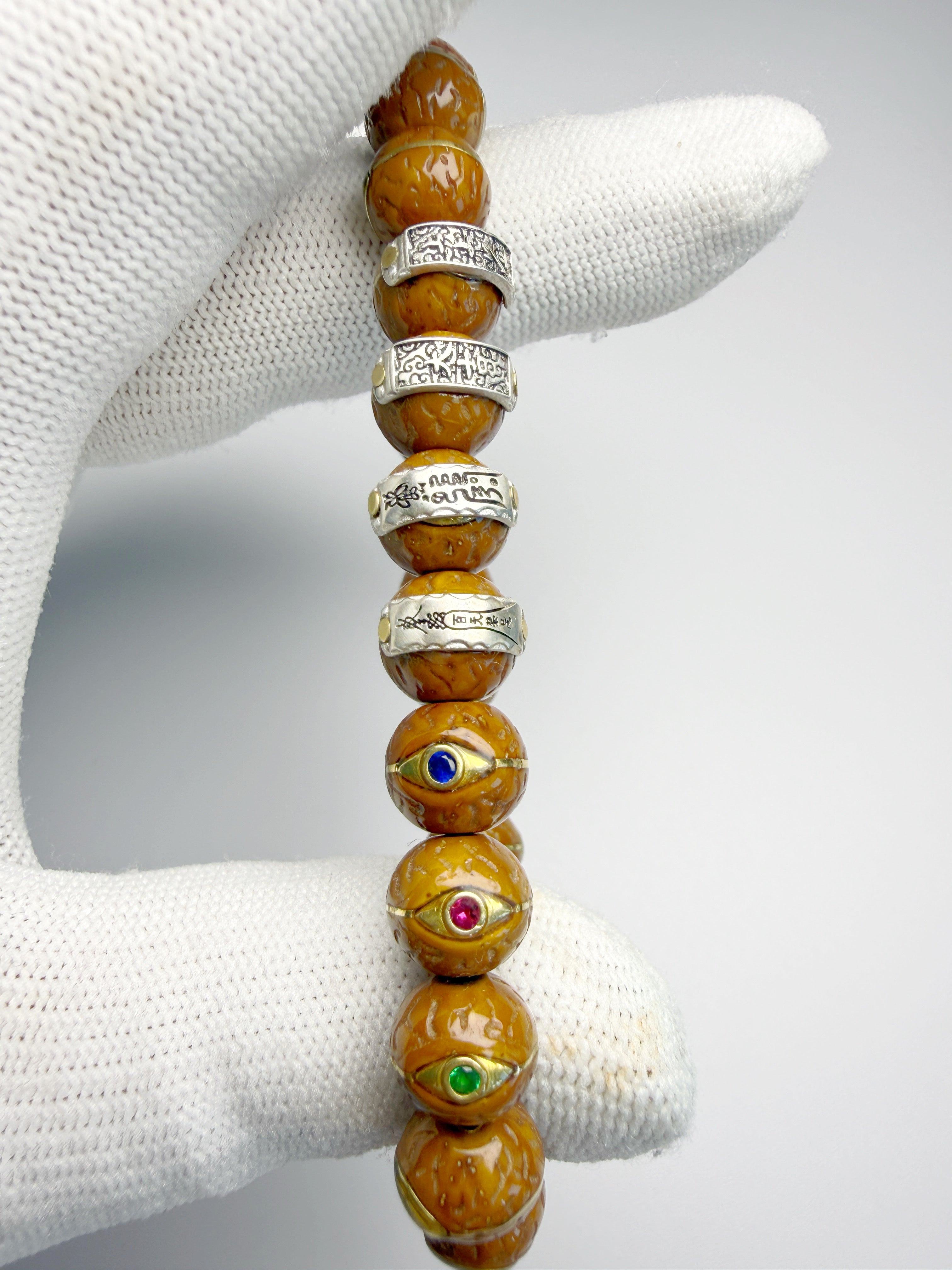 Phoenix Eye Bodhi Bracelet, Hand Inlaid Brass & Sterling Silver Craft