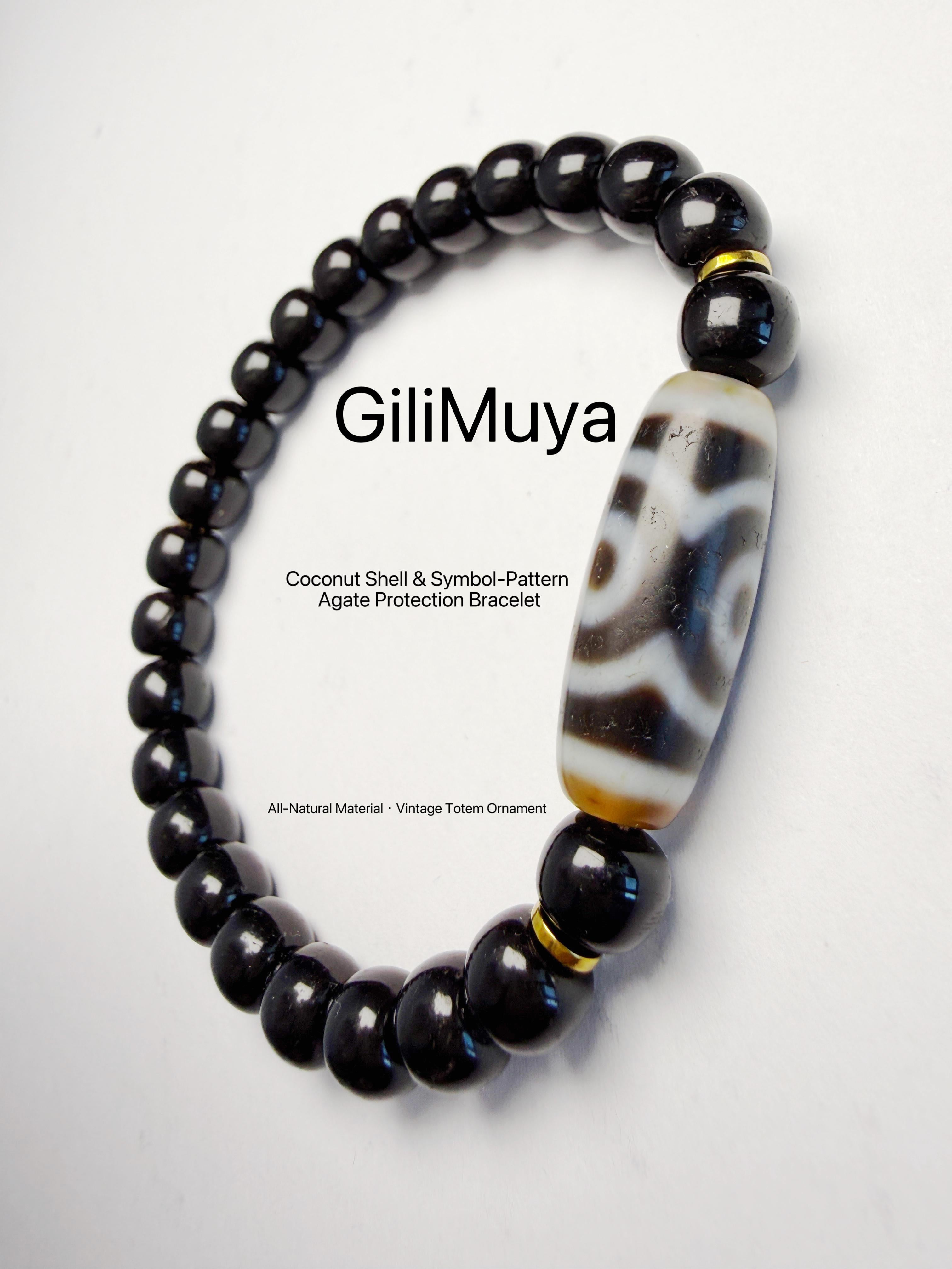 Black‑Gold Coconut Tip‑Shell Three‑Eye Dzi‑Pattern Bracelet