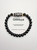 Black‑Gold Coconut Tip‑Shell Three‑Eye Dzi‑Pattern Bracelet
