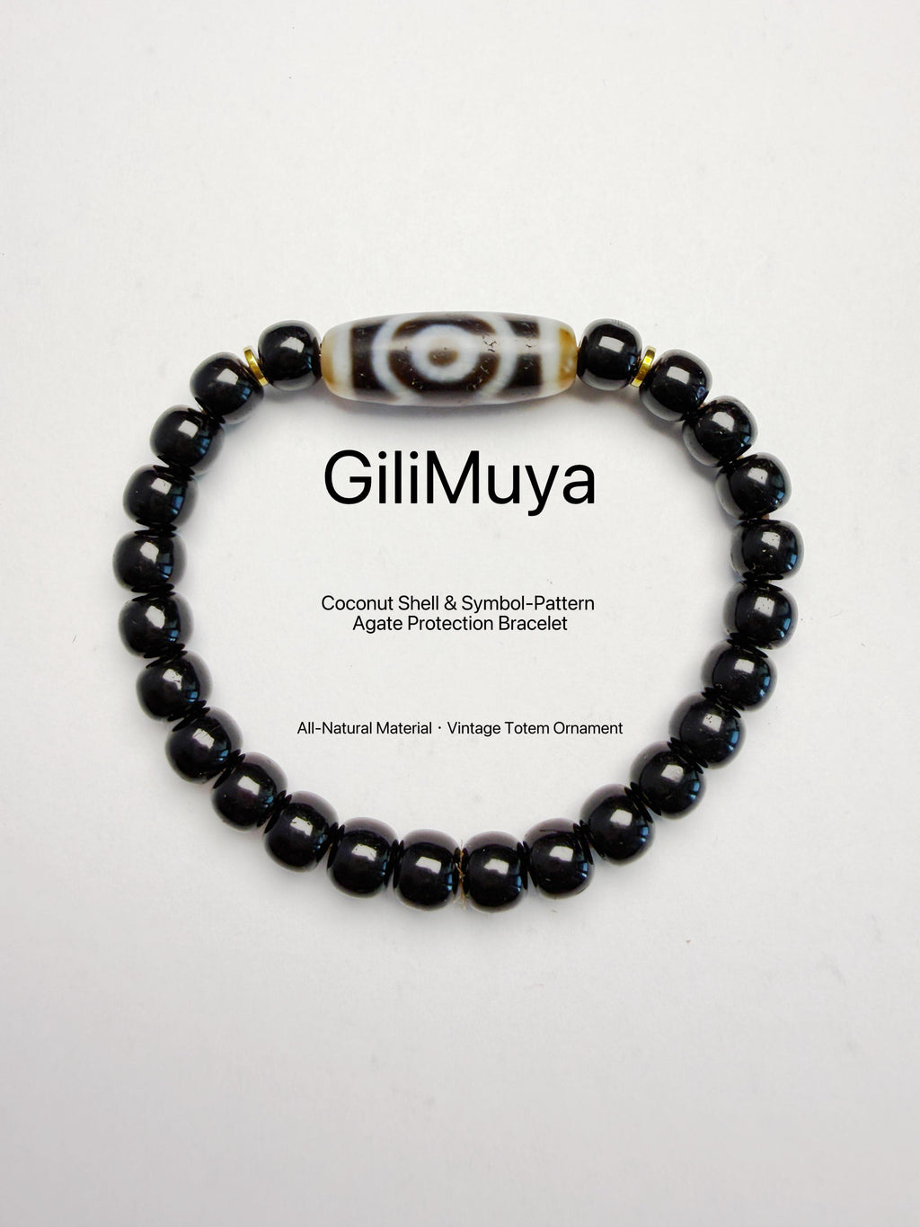 Black‑Gold Coconut Tip‑Shell Three‑Eye Dzi‑Pattern Bracelet