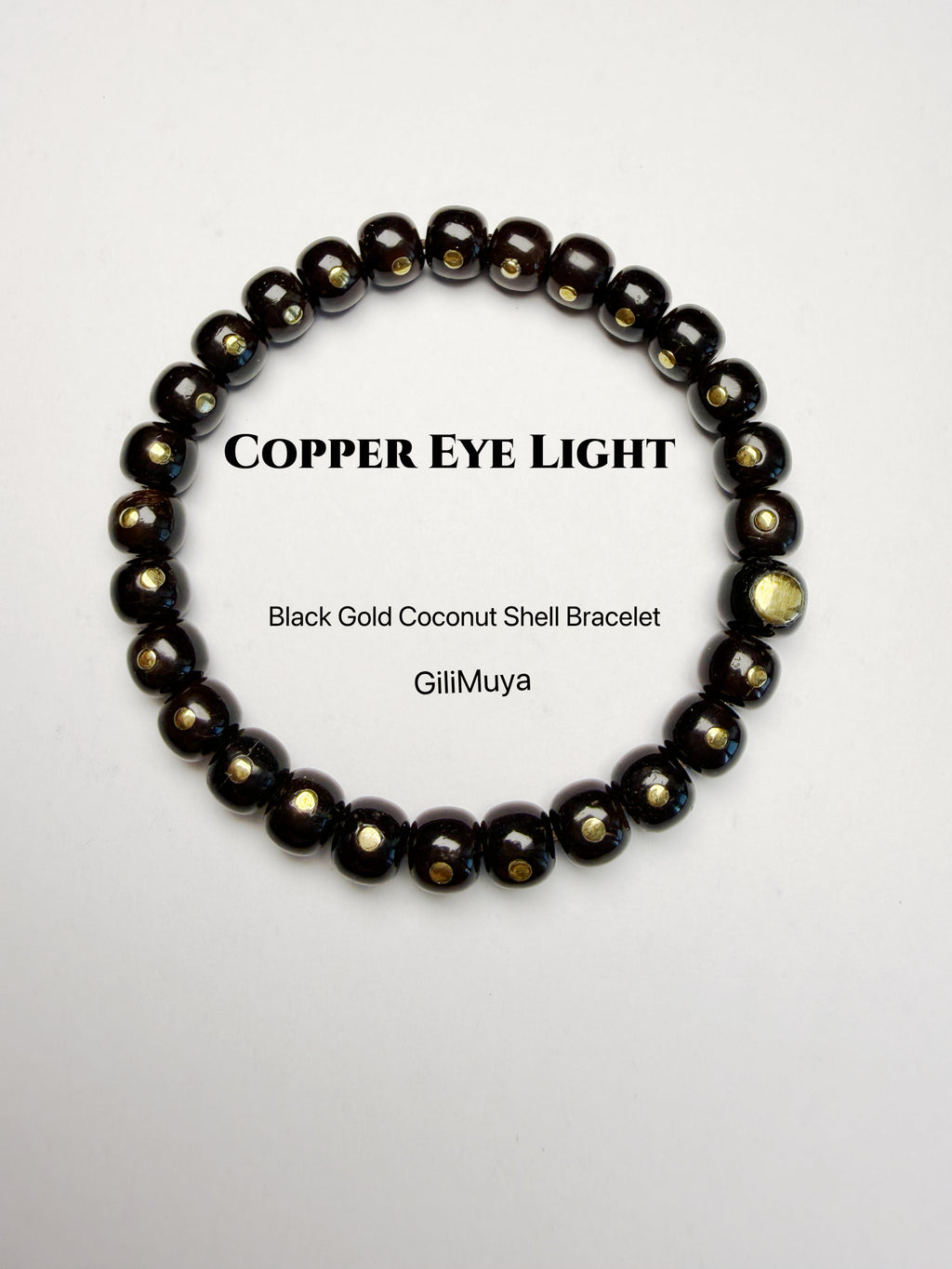 Copper Eye Light‑Black‑Gold Coconut Shell Bracelet