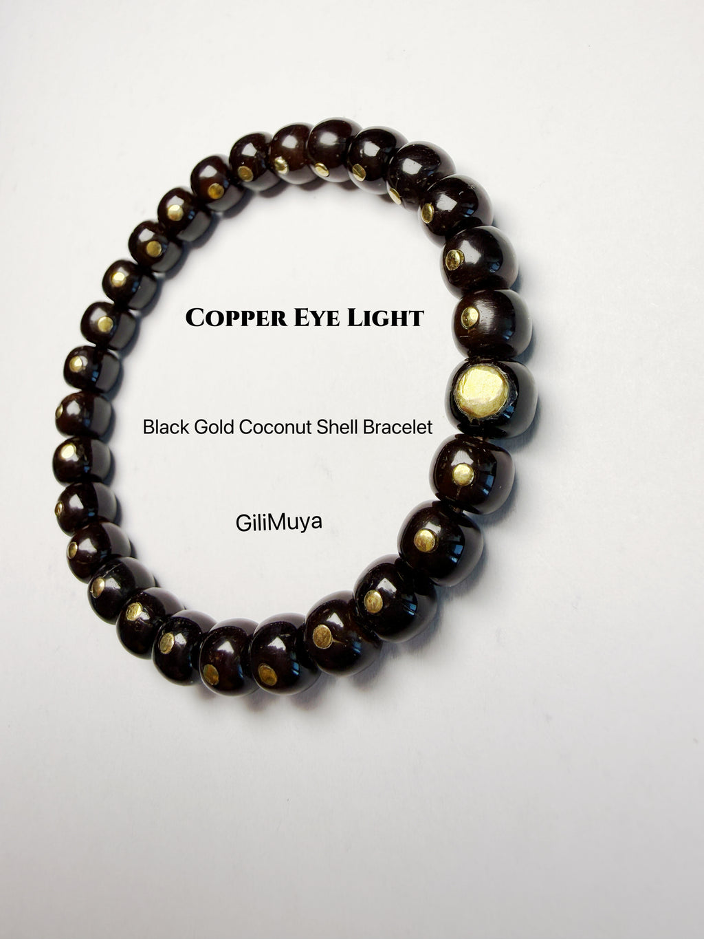 Copper Eye Light‑Black‑Gold Coconut Shell Bracelet