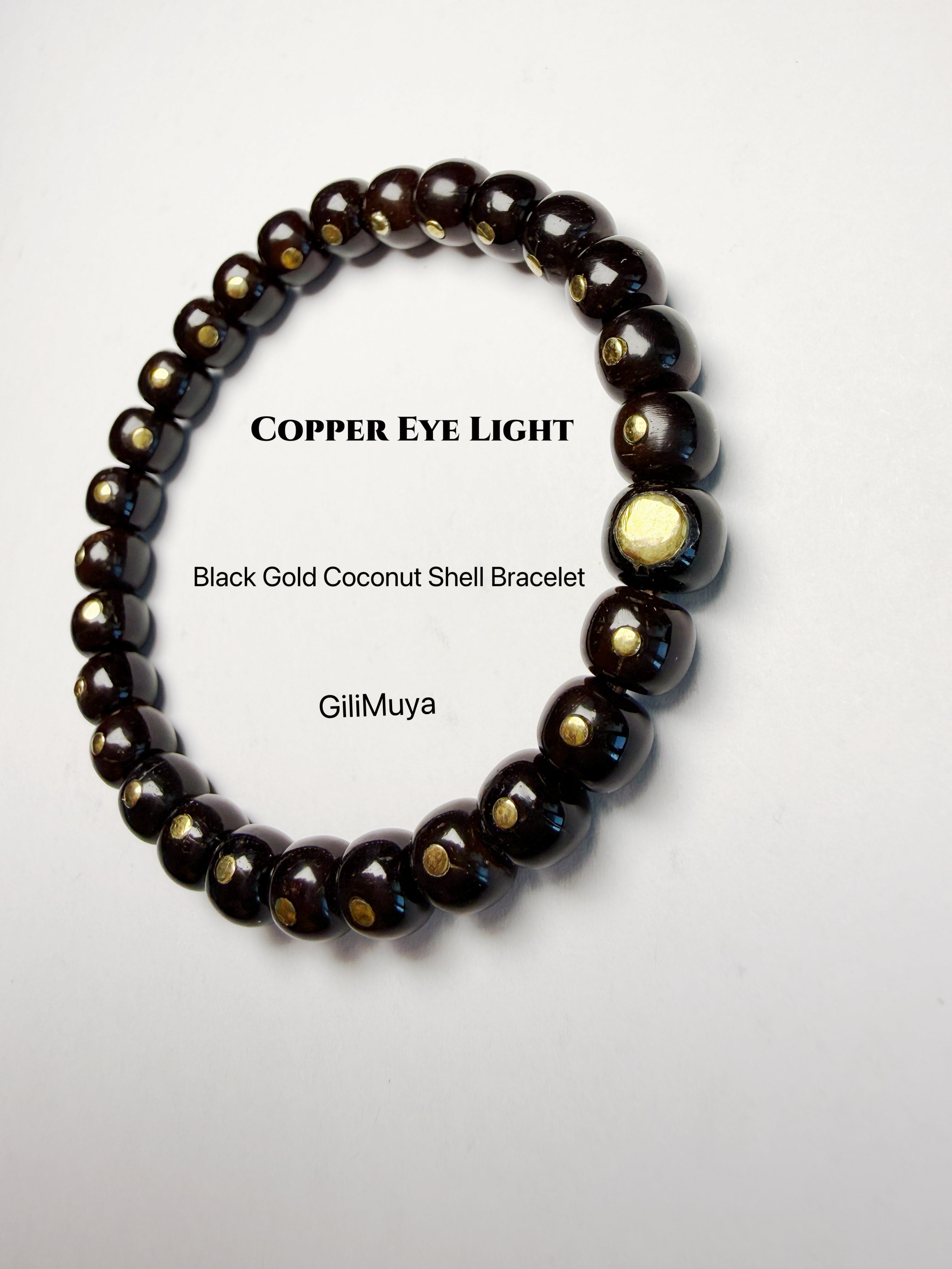 Copper Eye Light‑Black‑Gold Coconut Shell Bracelet