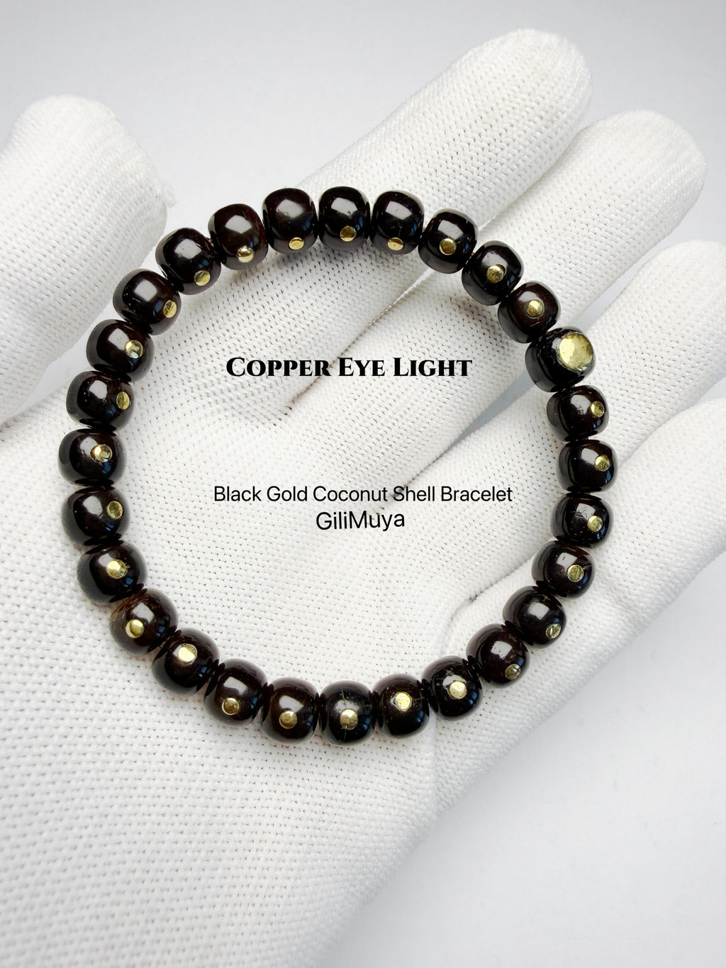 Copper Eye Light‑Black‑Gold Coconut Shell Bracelet