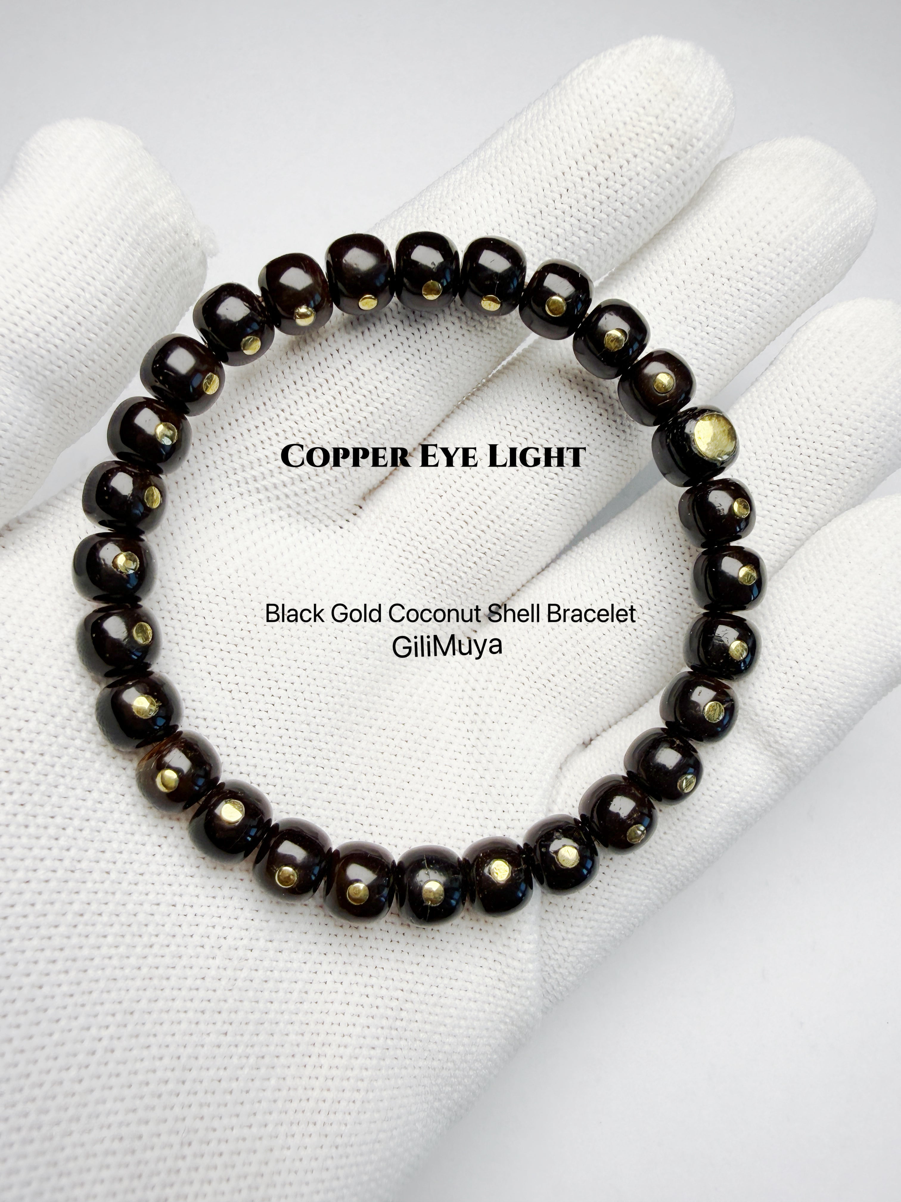 Copper Eye Light‑Black‑Gold Coconut Shell Bracelet
