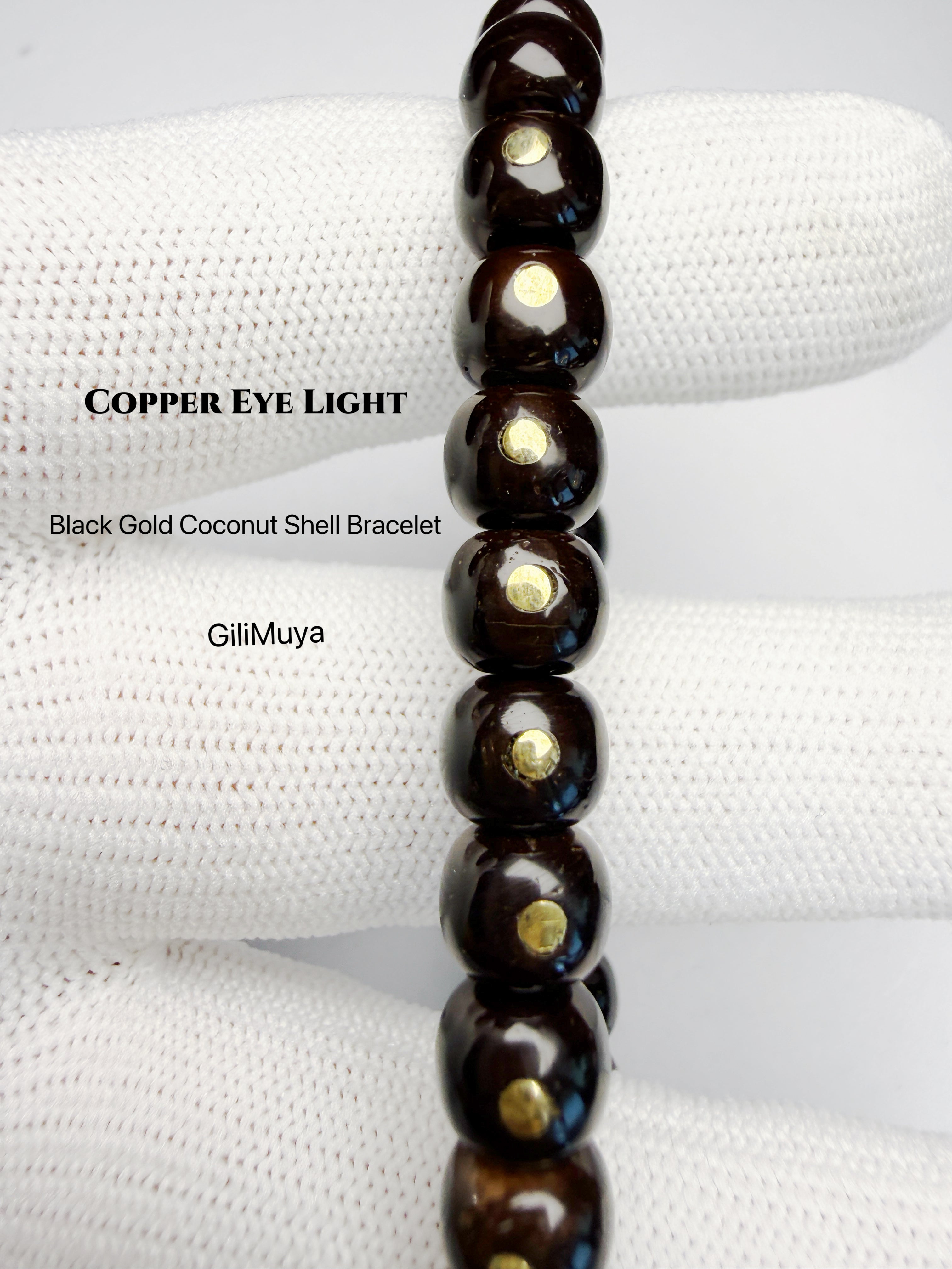 Copper Eye Light‑Black‑Gold Coconut Shell Bracelet