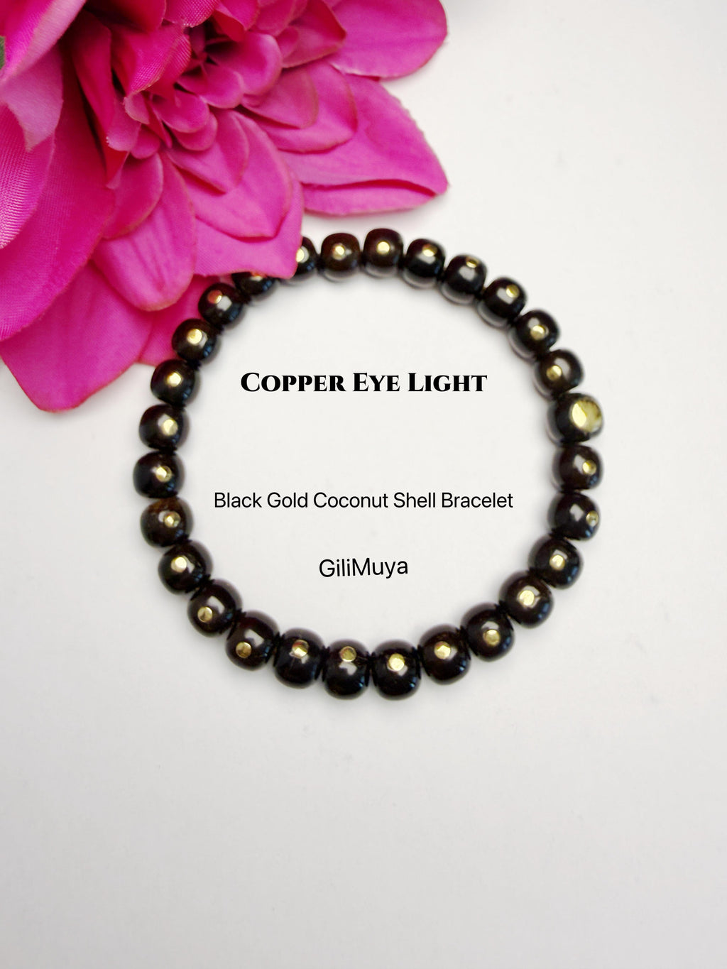 Copper Eye Light‑Black‑Gold Coconut Shell Bracelet