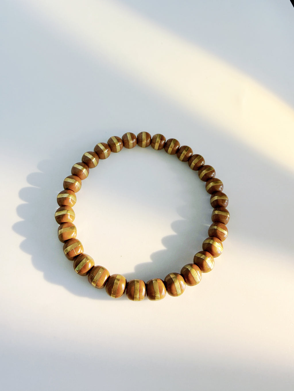 Wealth From The Six Directions – Hexagonal Lucky Chipmunk Bracelet with Golden Brass Inlay