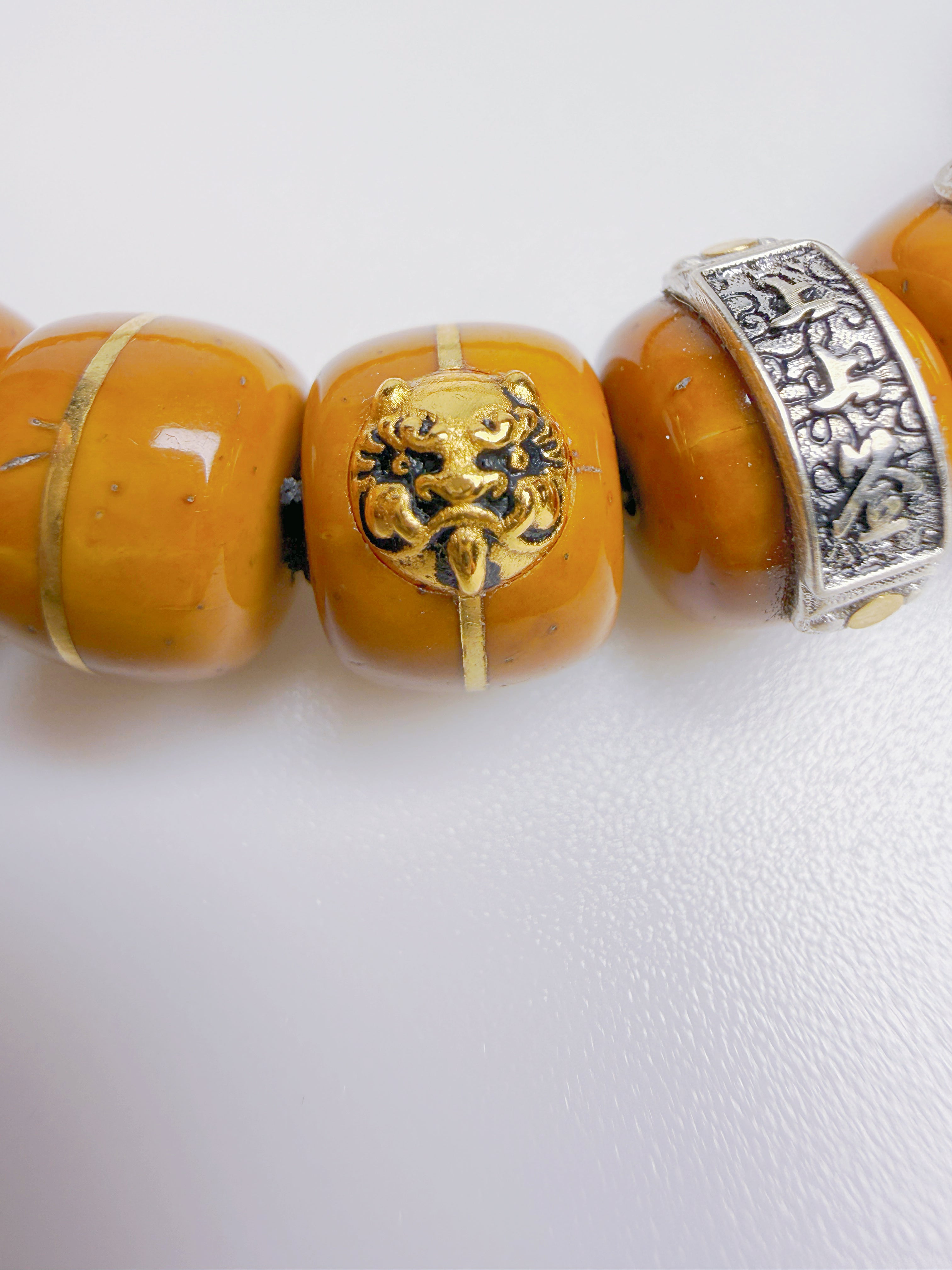Purple-Gold Lucky Chipmunk Bodhi Bracelet – Double Blessings of Buddha & Tao, Solid Beads