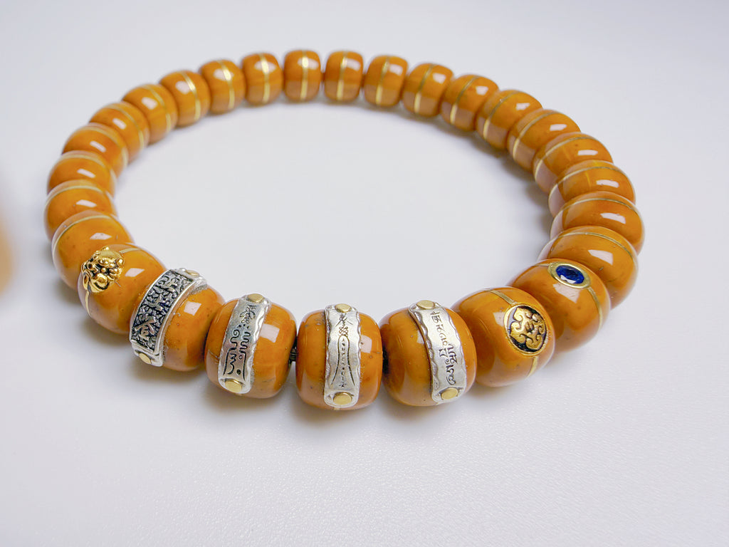 Purple-Gold Lucky Chipmunk Bodhi Bracelet – Double Blessings of Buddha & Tao, Solid Beads