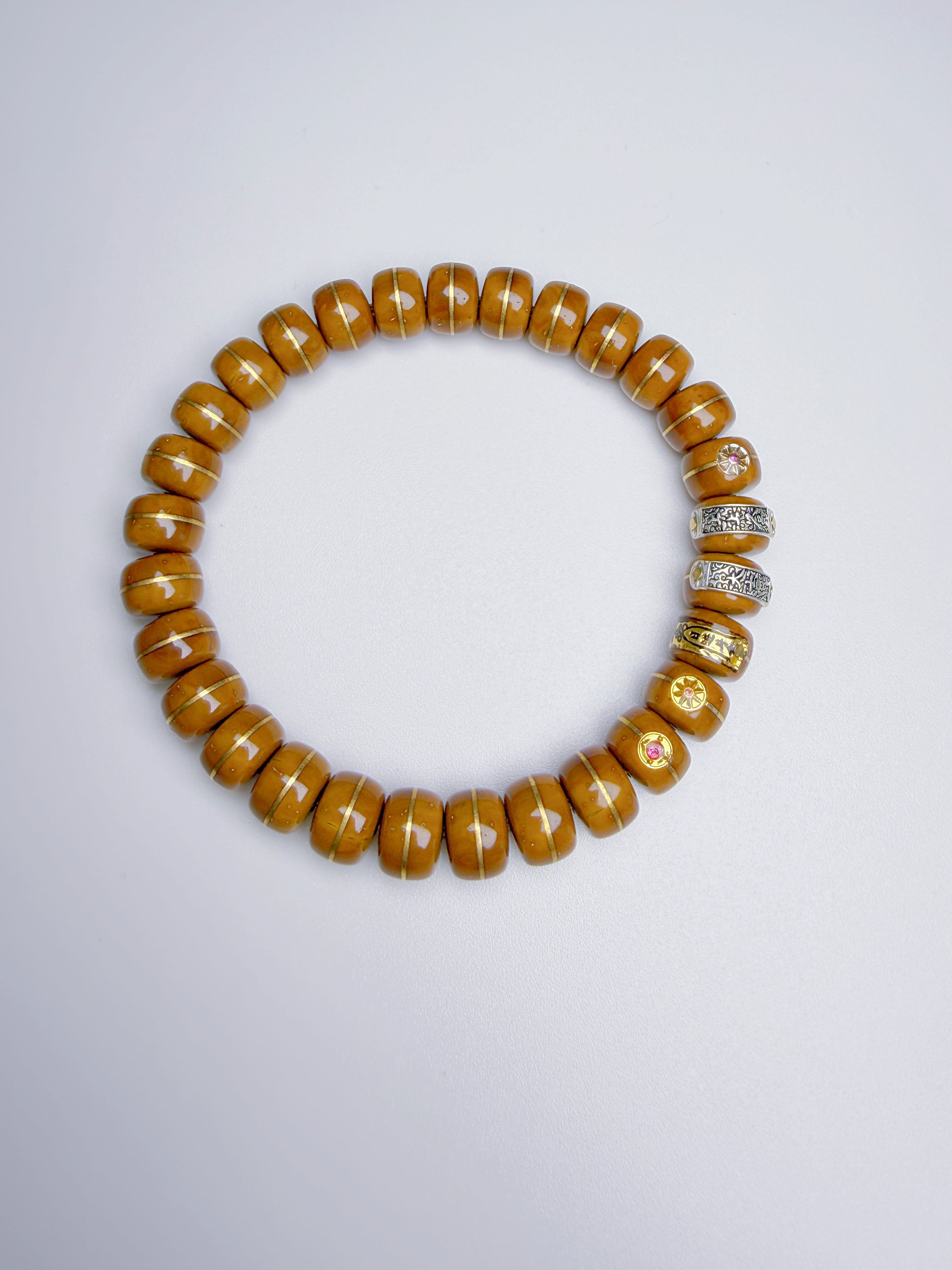 Purple-Gold Lucky Chipmunk Bodhi Bracelet – Engraved Silver & Gold Tablets of Daily Fortune